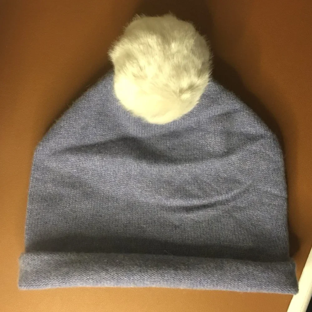 𝐑𝐎𝐒𝐒 ✳ 𝐒𝐍𝐎𝐖 100% Cashmere Palla de Neve Blue Beanie Cap - NEW!!!